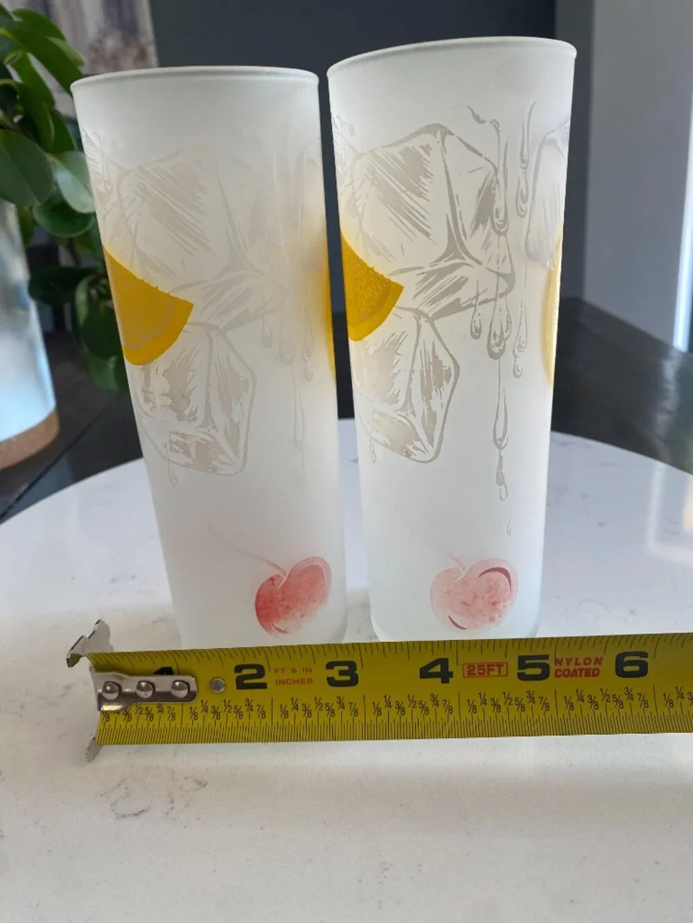 Vintage MCM Tom Collins Federal Glass Set of 2 Cherry Lemon Ice Cocktail